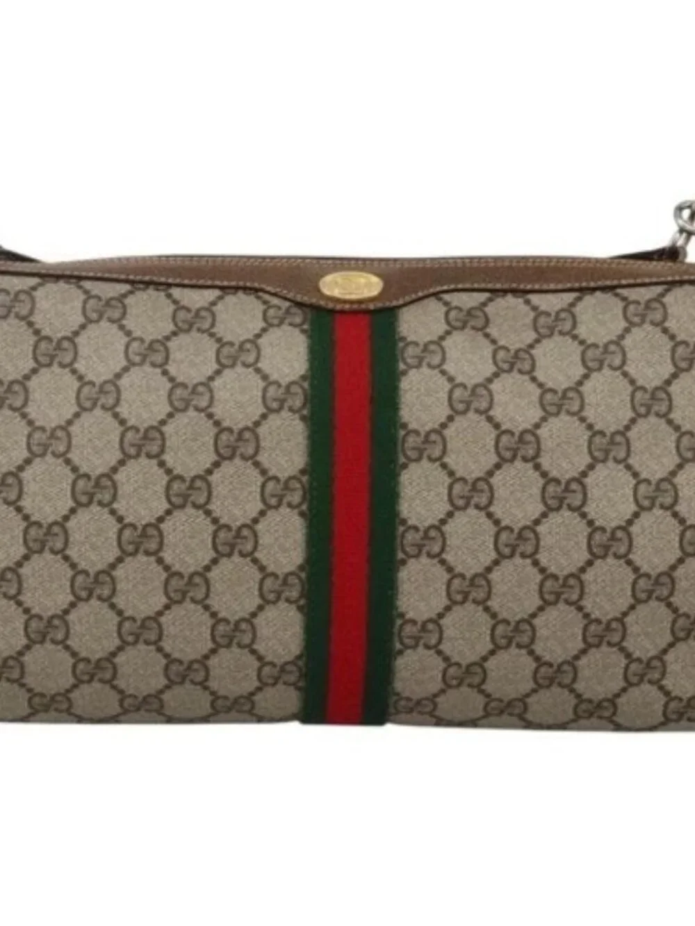 GUCCI GG Supreme Web Sherry Line Bag PVC Beige Gold 378 02 017 Auth BAZ162